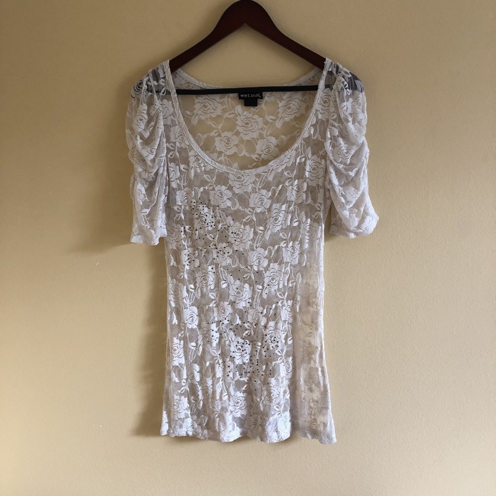 Wet Seal White Lace Shirt Womens Sz XL
